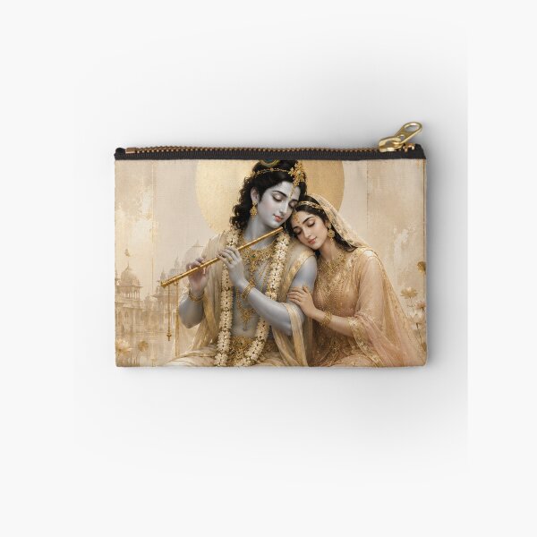 Item preview, Radha Krishna Golden Devotion - Divine Couple Art Print designed and sold by Common Mood.
