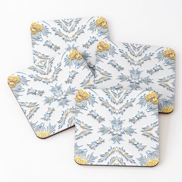 Item preview, Golden Blue Floral Relief – Elegant 3D Ornamental Pattern designed and sold by Colorshow-relax.