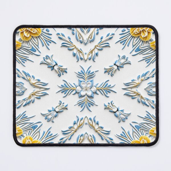 Item preview, Golden Blue Floral Relief – Elegant 3D Ornamental Pattern designed and sold by Colorshow-relax.