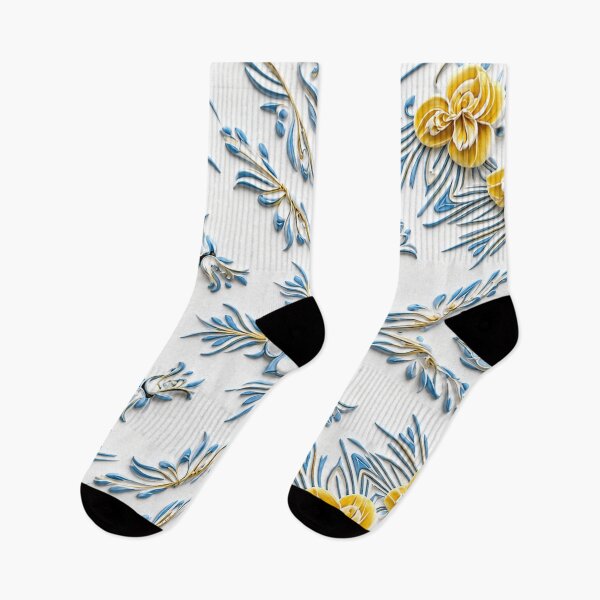 Item preview, Golden Blue Floral Relief – Elegant 3D Ornamental Pattern designed and sold by Colorshow-relax.