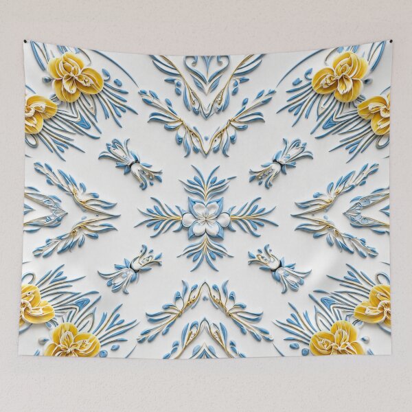 Item preview, Golden Blue Floral Relief – Elegant 3D Ornamental Pattern designed and sold by Colorshow-relax.