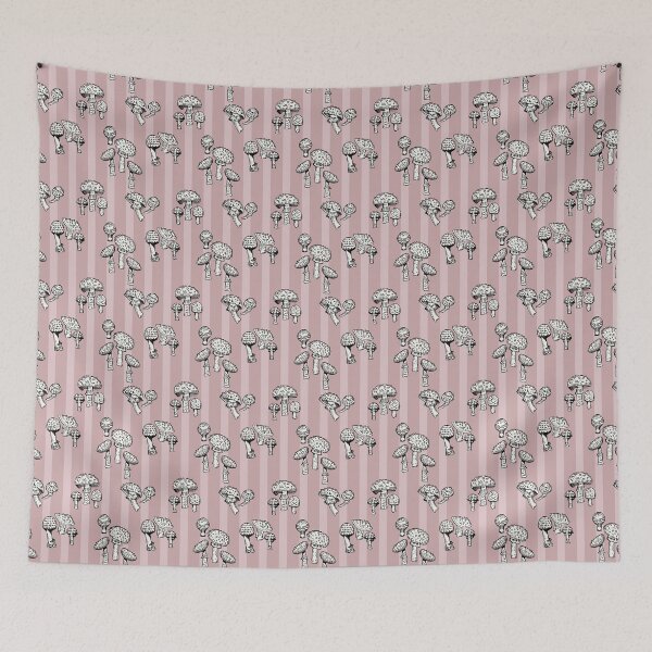 Item preview, Poisonous Red Cap Mushroom Fungi Seamless Pattern Pink Stripe designed and sold by LauraCoxArt.