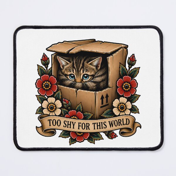 Item preview, Cute Shy Kitten In Box Traditional Tattoo Art designed and sold by Old's Cool Cat Studio.