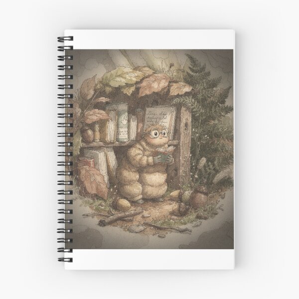 Item preview, Caterpillar Librarian Among Stacked Seed Pods Print designed and sold by PictorialWhimsy.