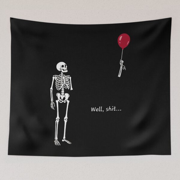 Item preview, funny skeleton lost arm red balloon well shit dark humor designed and sold by MathewNoMid12.