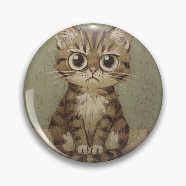 Item preview, Worried Tiny Kitten With Enormous Eyes Folk Art Print designed and sold by PictorialWhimsy.