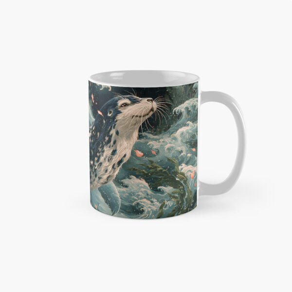 Item preview, Japanese Spotted Seal Great Wave Cherry Blossom Ukiyo-e Art designed and sold by GrinGalore.
