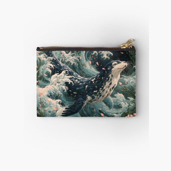 Item preview, Japanese Spotted Seal Great Wave Cherry Blossom Ukiyo-e Art designed and sold by GrinGalore.