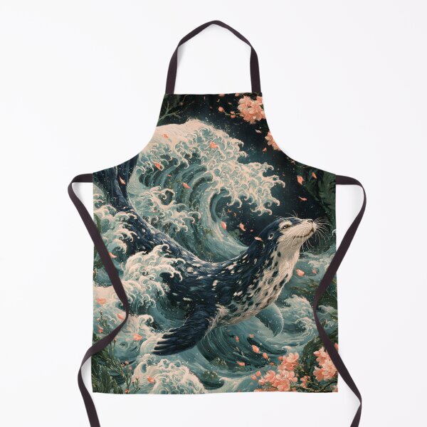 Item preview, Japanese Spotted Seal Great Wave Cherry Blossom Ukiyo-e Art designed and sold by GrinGalore.