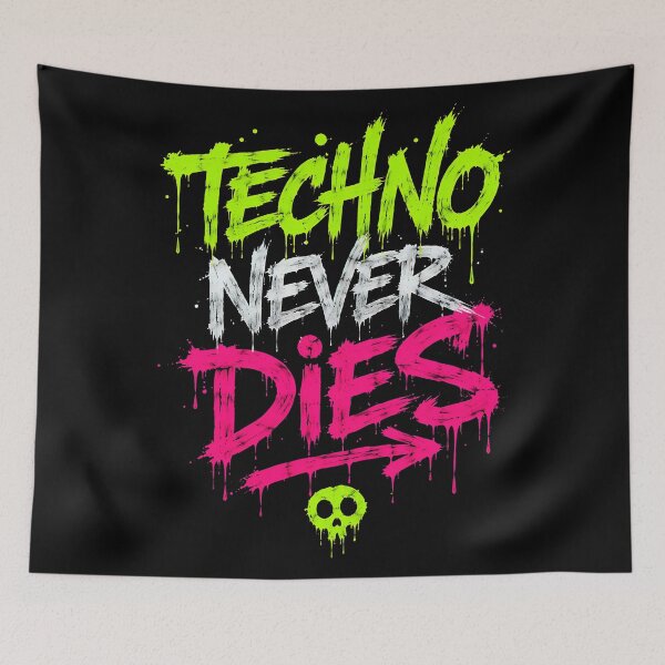 Item preview, Techno Never Dies – Neon Graffiti Rave Statement designed and sold by RH Design Lab.
