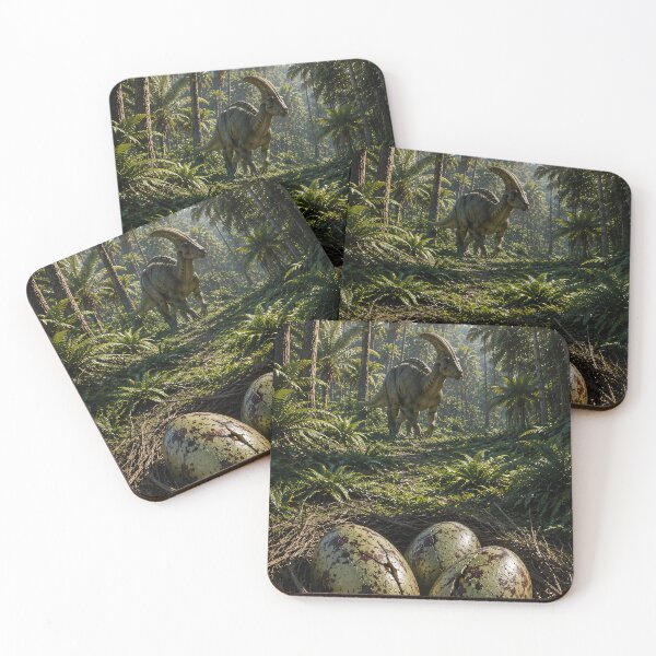 Item preview, Parasaurolophus Guarding Dinosaur Eggs in Jungle designed and sold by Vaelia.