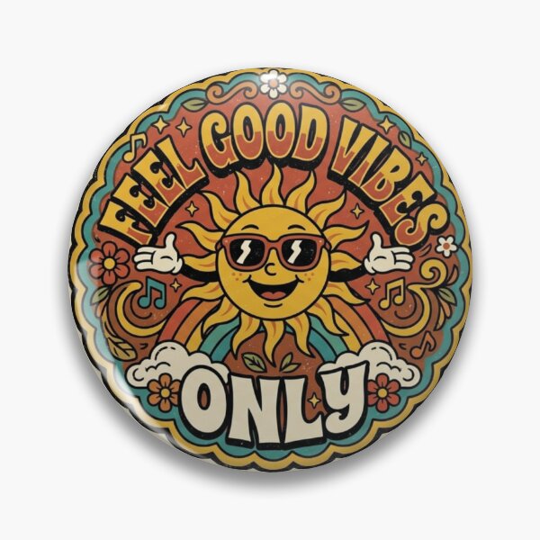 Item preview, Feel Good Vibes Only Vintage Retro Sun Mascot Badge designed and sold by lovepower.