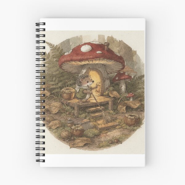 Item preview, Little Forest Folk Sweeping a Toadstool House Porch Print designed and sold by PictorialWhimsy.