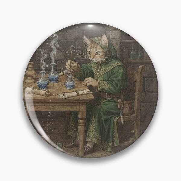 Item preview, Cat Alchemist With Bubbling Flasks Illuminated Print designed and sold by PictorialWhimsy.