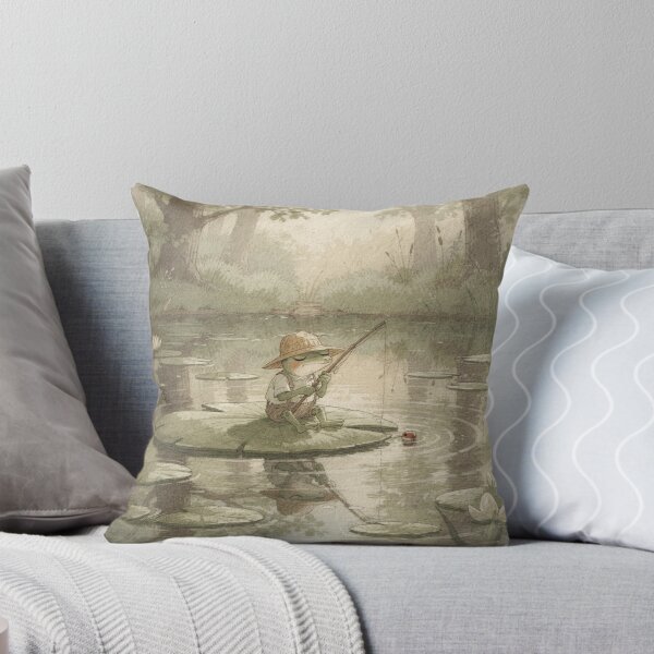 Item preview, Frog Fisherman Dozing on a Lily Pad Print designed and sold by PictorialWhimsy.