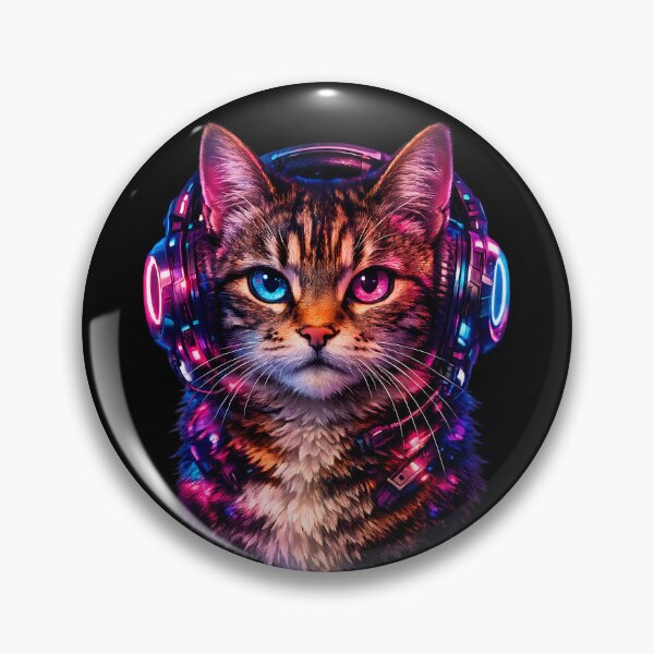 Item preview, Cyberpunk Synthwave Cat Listening To Music Headphones Art designed and sold by  ZenRave Designs.