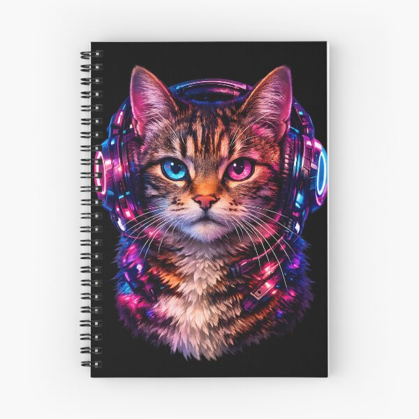 Item preview, Cyberpunk Synthwave Cat Listening To Music Headphones Art designed and sold by  ZenRave Designs.