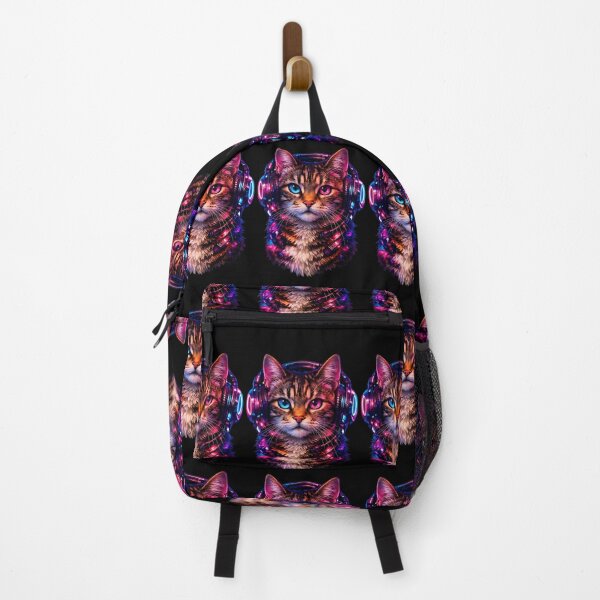 Item preview, Cyberpunk Synthwave Cat Listening To Music Headphones Art designed and sold by ZenRave Designs.