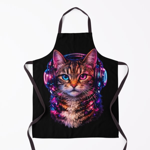 Item preview, Cyberpunk Synthwave Cat Listening To Music Headphones Art designed and sold by ZenRave Designs.