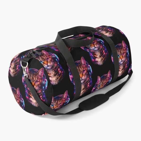 Item preview, Cyberpunk Synthwave Cat Listening To Music Headphones Art designed and sold by  ZenRave Designs.