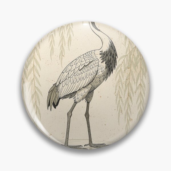 Item preview, Ink Crane Among Willow Branches Print designed and sold by PictorialWhimsy.