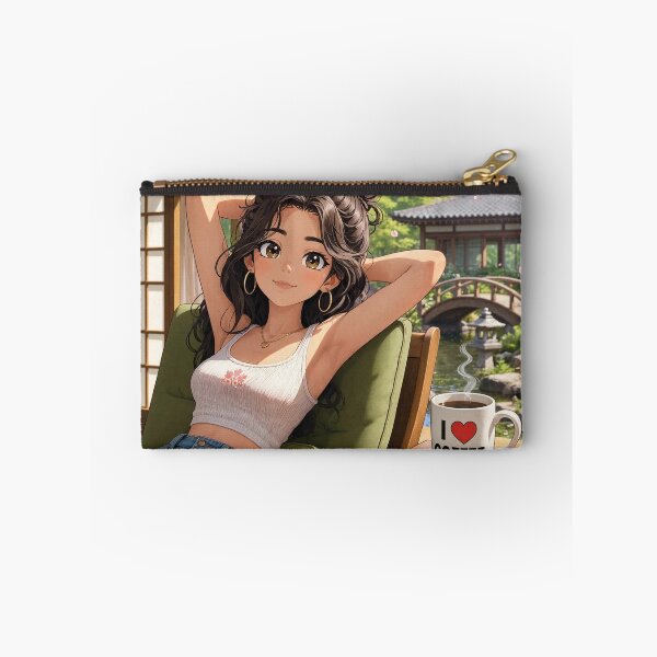 Item preview,  Cute anime manga girl reclining with a cup of coffee designed and sold by Vintage Designs +.