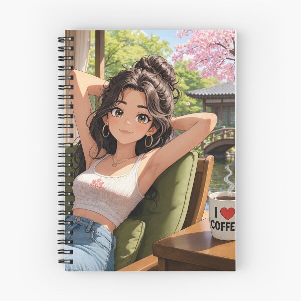Item preview, Cute anime manga girl reclining with a cup of coffee designed and sold by Vintage Designs +.