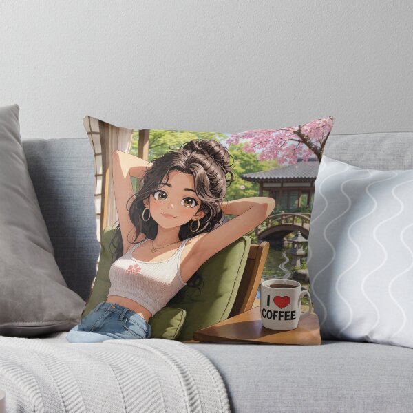 Item preview,  Cute anime manga girl reclining with a cup of coffee designed and sold by Vintage Designs +.