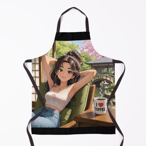 Item preview, Cute anime manga girl reclining with a cup of coffee designed and sold by Vintage Designs +.