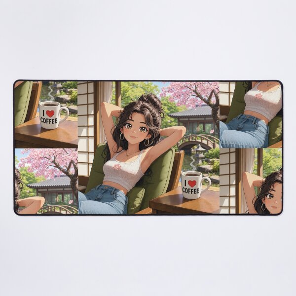 Item preview,  Cute anime manga girl reclining with a cup of coffee designed and sold by Vintage Designs +.