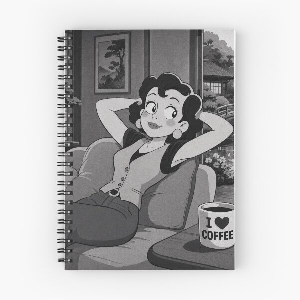 Item preview, Cute anime manga girl reclining with a cup of coffee designed and sold by Vintage Designs +.