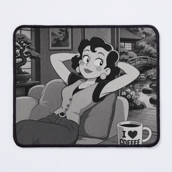 Item preview, Cute anime manga girl reclining with a cup of coffee designed and sold by Vintage Designs +.
