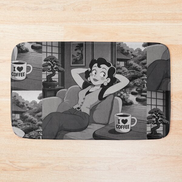 Item preview, Cute anime manga girl reclining with a cup of coffee designed and sold by Vintage Designs +.