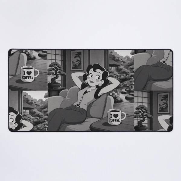Item preview, Cute anime manga girl reclining with a cup of coffee designed and sold by Vintage Designs +.