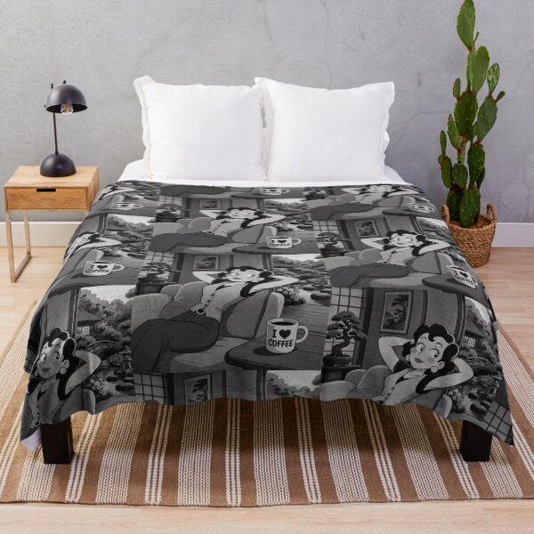 Item preview, Cute anime manga girl reclining with a cup of coffee designed and sold by Vintage Designs +.