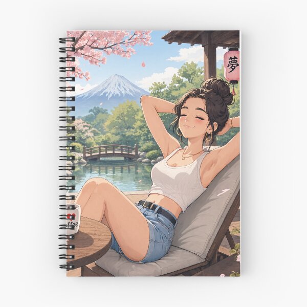 Item preview, Cute anime manga girl reclining with a cup of coffee designed and sold by Vintage Designs +.