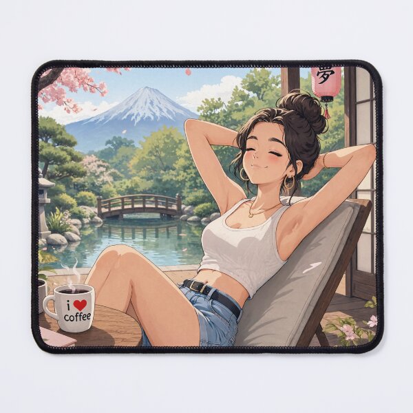Item preview, Cute anime manga girl reclining with a cup of coffee designed and sold by Vintage Designs +.