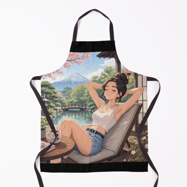 Item preview, Cute anime manga girl reclining with a cup of coffee designed and sold by Vintage Designs +.