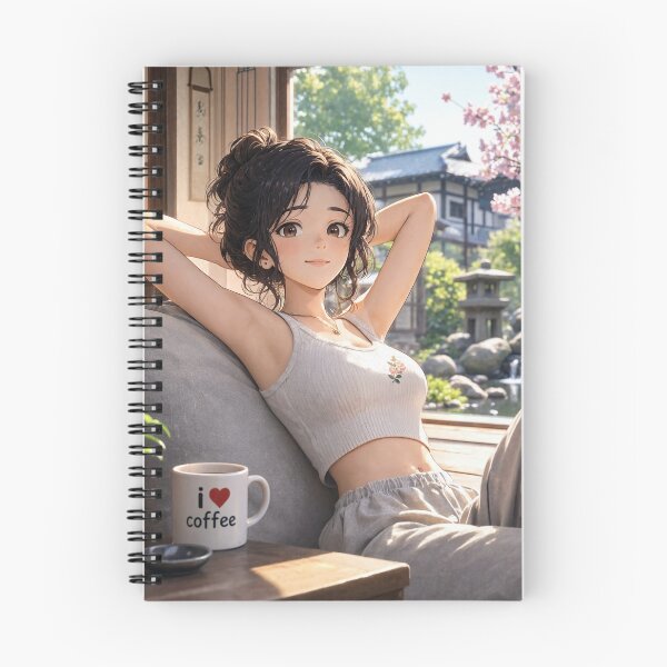 Item preview, Cute anime manga girl reclining with a cup of coffee designed and sold by Vintage Designs +.