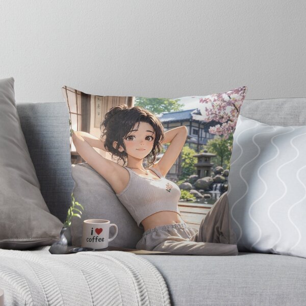 Item preview, Cute anime manga girl reclining with a cup of coffee designed and sold by Vintage Designs +.