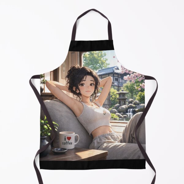 Item preview, Cute anime manga girl reclining with a cup of coffee designed and sold by Vintage Designs +.