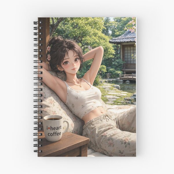 Item preview,  Cute anime manga girl reclining with a cup of coffee designed and sold by Vintage Designs +.