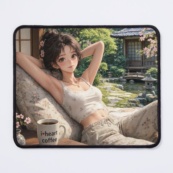 Item preview,  Cute anime manga girl reclining with a cup of coffee designed and sold by Vintage Designs +.