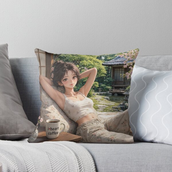 Item preview,  Cute anime manga girl reclining with a cup of coffee designed and sold by Vintage Designs +.