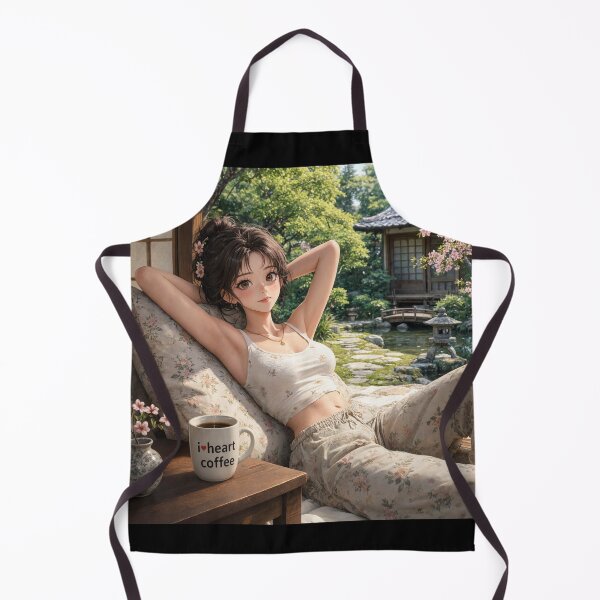 Item preview, Cute anime manga girl reclining with a cup of coffee designed and sold by Vintage Designs +.