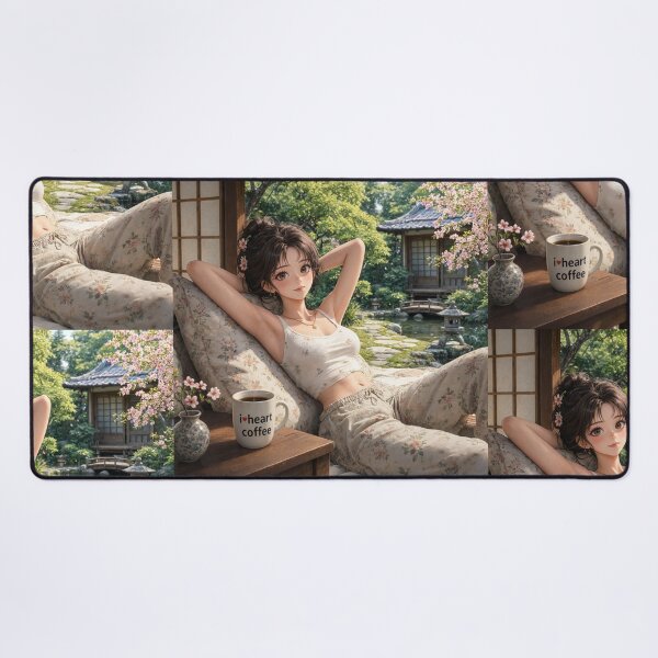 Item preview,  Cute anime manga girl reclining with a cup of coffee designed and sold by Vintage Designs +.