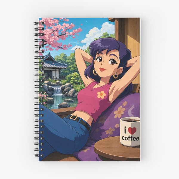 Item preview, Cute anime manga girl reclining with a cup of coffee designed and sold by Vintage Designs +.