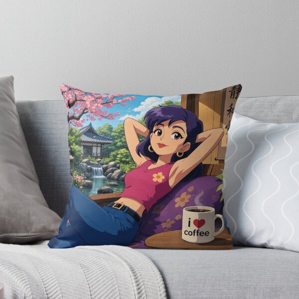 Item preview, Cute anime manga girl reclining with a cup of coffee designed and sold by Vintage Designs +.