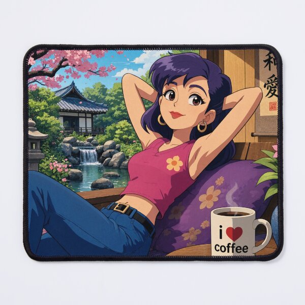 Item preview, Cute anime manga girl reclining with a cup of coffee designed and sold by Vintage Designs +.
