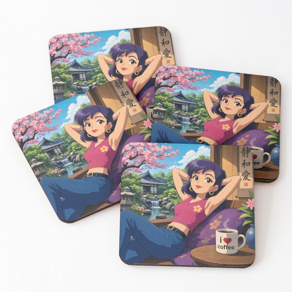 Item preview, Cute anime manga girl reclining with a cup of coffee designed and sold by Vintage Designs +.
